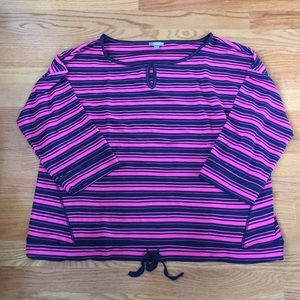 T by Talbots Blue and Pink Striped Top